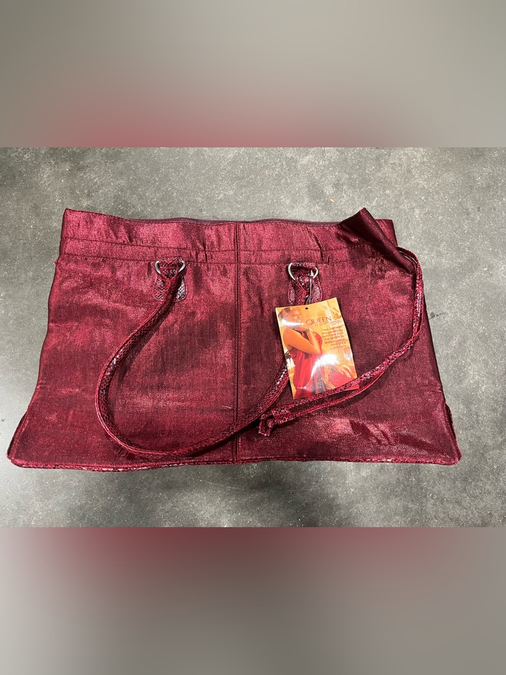 Metallic Deep Red Tote Bag for Women - Picture 8 of 9